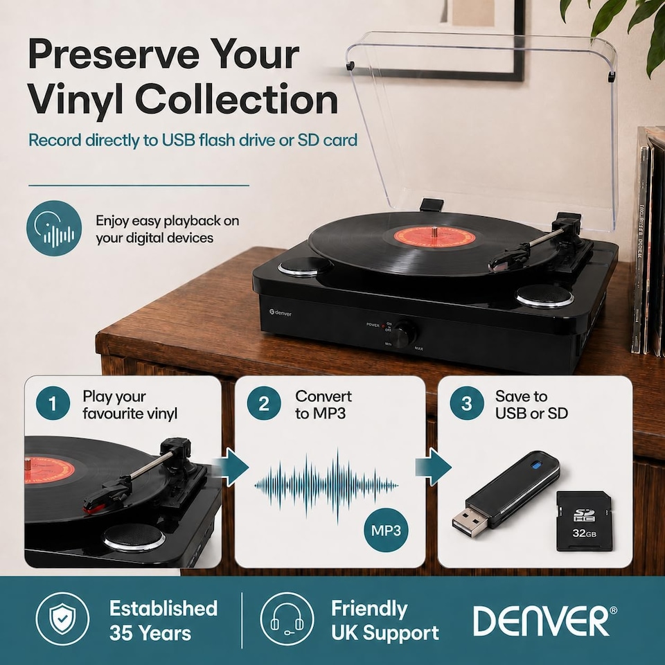 image 1 of Lightwood Vinyl Record Player With Stereo Speakers - Bluetooth Send & Receive - USB & SD Recording - AUX IN & RCA Out
