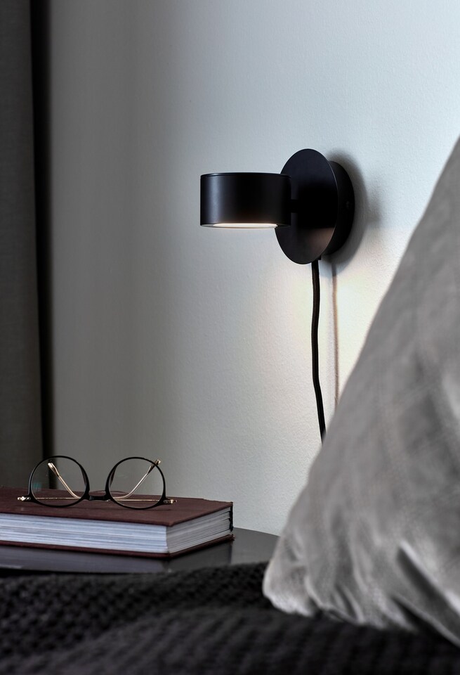 image 1 of Nordlux Clyde Indoor Wall Light Black Metal Intergrated LED 3-Level Dimming - Plug In or Mains Powered, IP20 | Black | Black