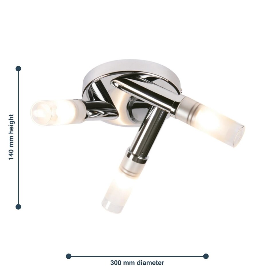 image 1 of Set of 2 Chrome IP44 Bathroom Triple Ceiling Lights | Chrome | White | 2