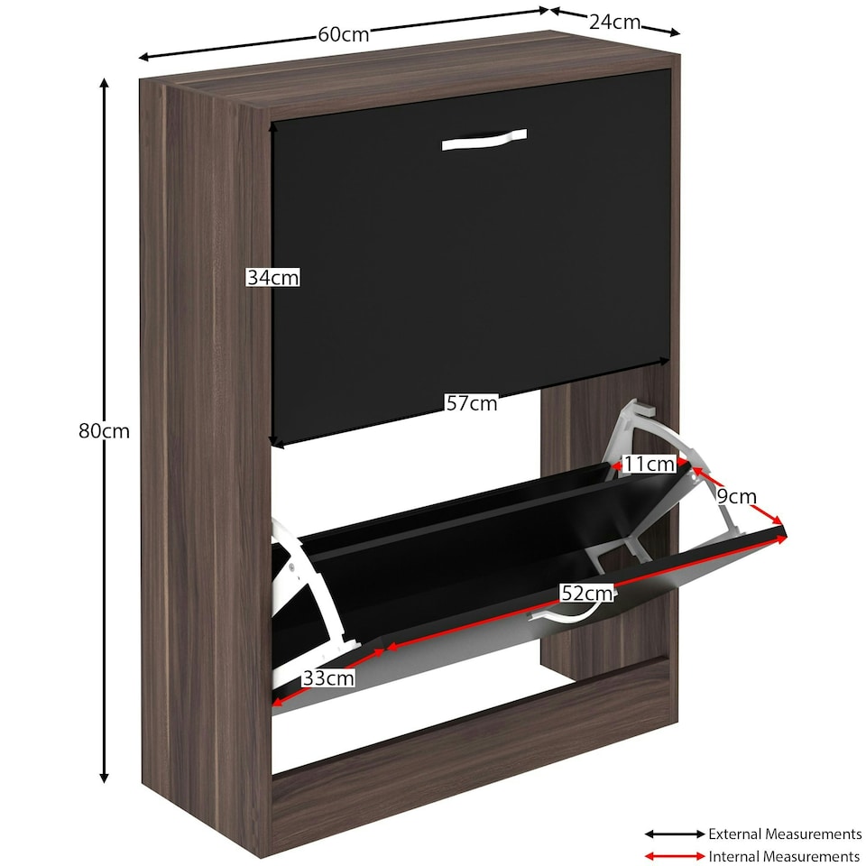 image 1 of Vida Designs 2 Drawer Shoe Cabinet Shoe Rack Storage Cupboard, Walnut & Black