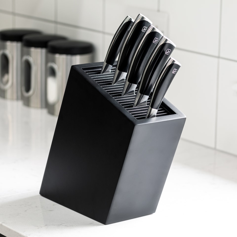 image 1 of Rockingham Forge Angled Universal Knife Block, Black - 20 Slot Capacity