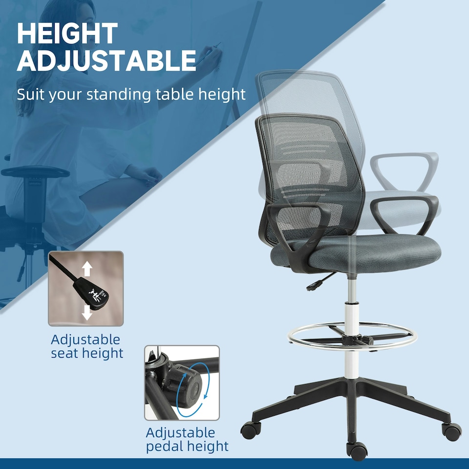 image 1 of Vinsetto Draughtsman Chair Tall Office Chair with Adjustable Height