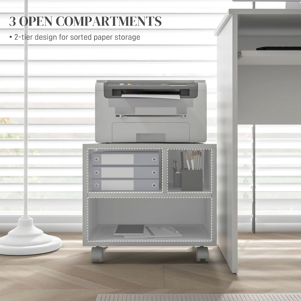 image 1 of HOMCOM Printer Stand w/ Storage Printer Cart on Wheels for Home Office White
