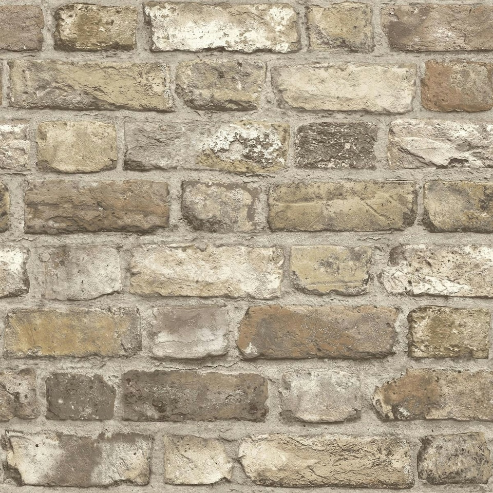 image 1 of Grandeco Brick Effect Vinyl Wallpaper - Neutral - One Size | Cream