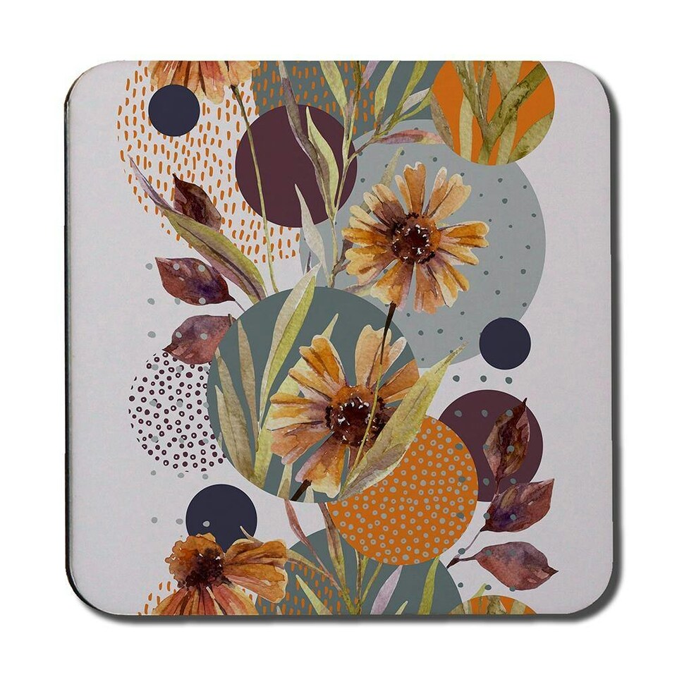 image 1 of Orange Geometric With Flowers (Coaster)