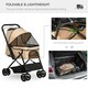image 3 of PawHut Pet Stroller Dog Foldable Travel Carriage with Reversible Handle, Brown