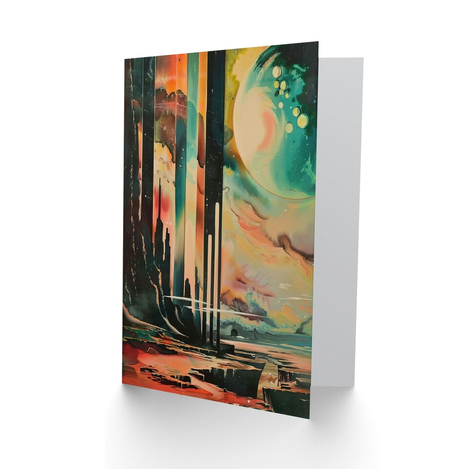 image 1 of Retro Sci-Fi Cliff By Moon Galaxy Fantasy Him Her Birthday Card