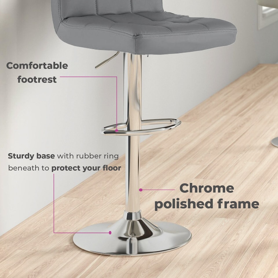 image 1 of Neo Cuban Bar Stool Dark Grey Faux Leather Stainless Steel Base Set of Two