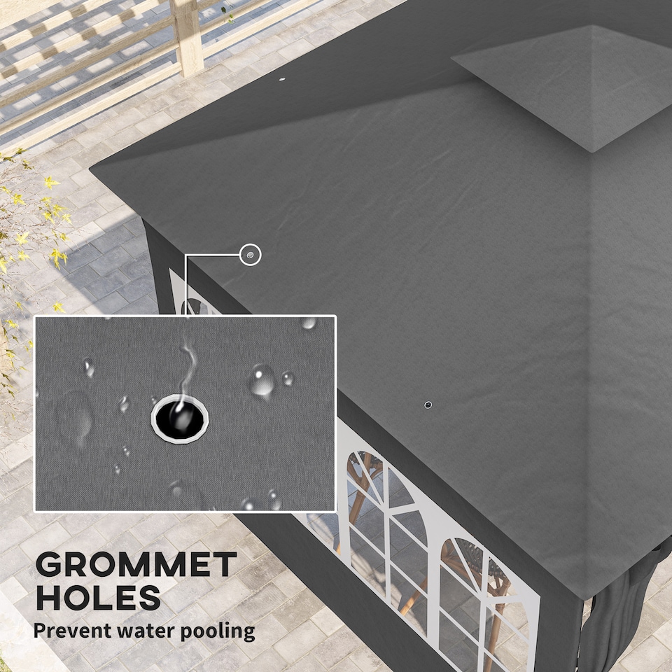 image 1 of Outsunny 3 x 3 m Garden Gazebo, Double Roof Metal Gazebo with Removable Sidewalls and Church Windows, Outdoor Canopy Shelter, Dark Grey