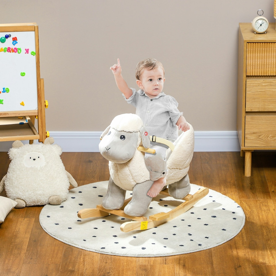 image 1 of AIYAPLAY Baby Rocking Horse with Safety Belt, Sound, for Ages 18-36 Months
