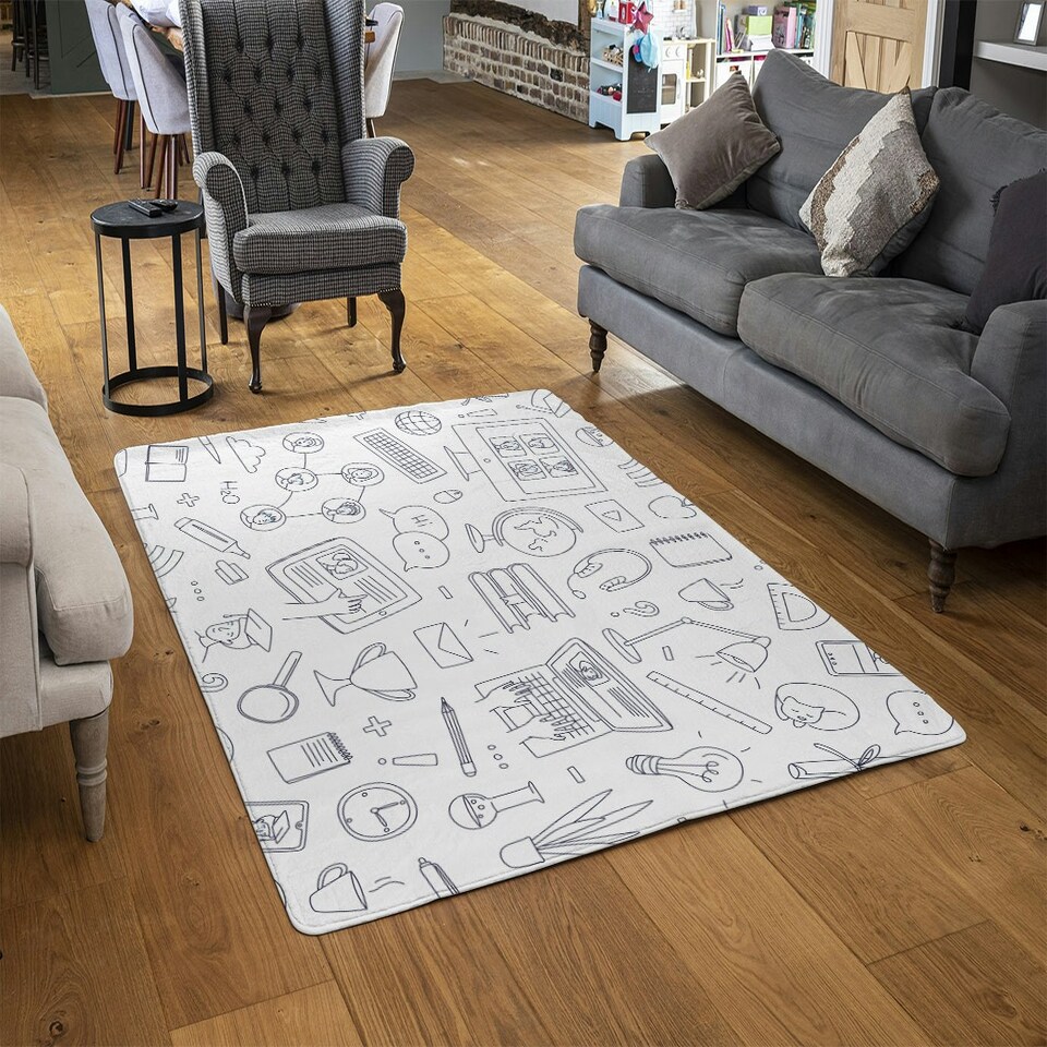 image 1 of Learning online (Rug) White | Large: 140x200cm