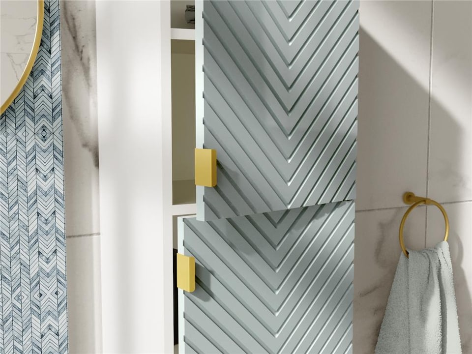 image 1 of Bathroom Wall Cabinets Furniture Set Green 600mm Vanity Tallboy Herringbone Cara