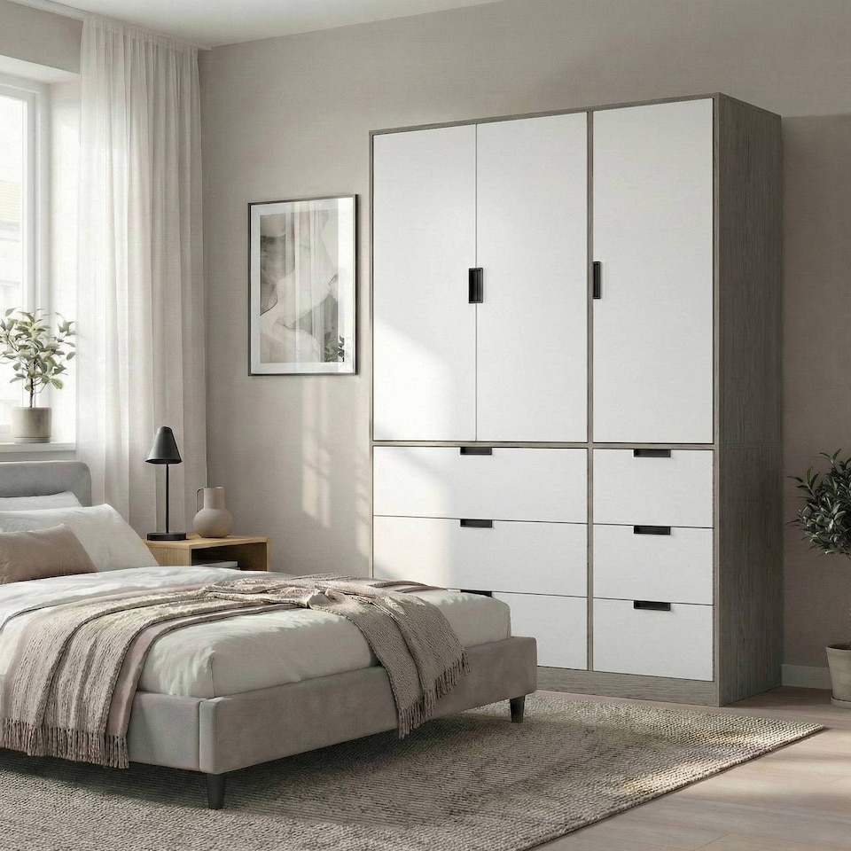 image 1 of RIGA 3 Door 6 Drawer Wardrobe | Grey | Cedar Grey & White | 10 x 44.5 x 79 | 1