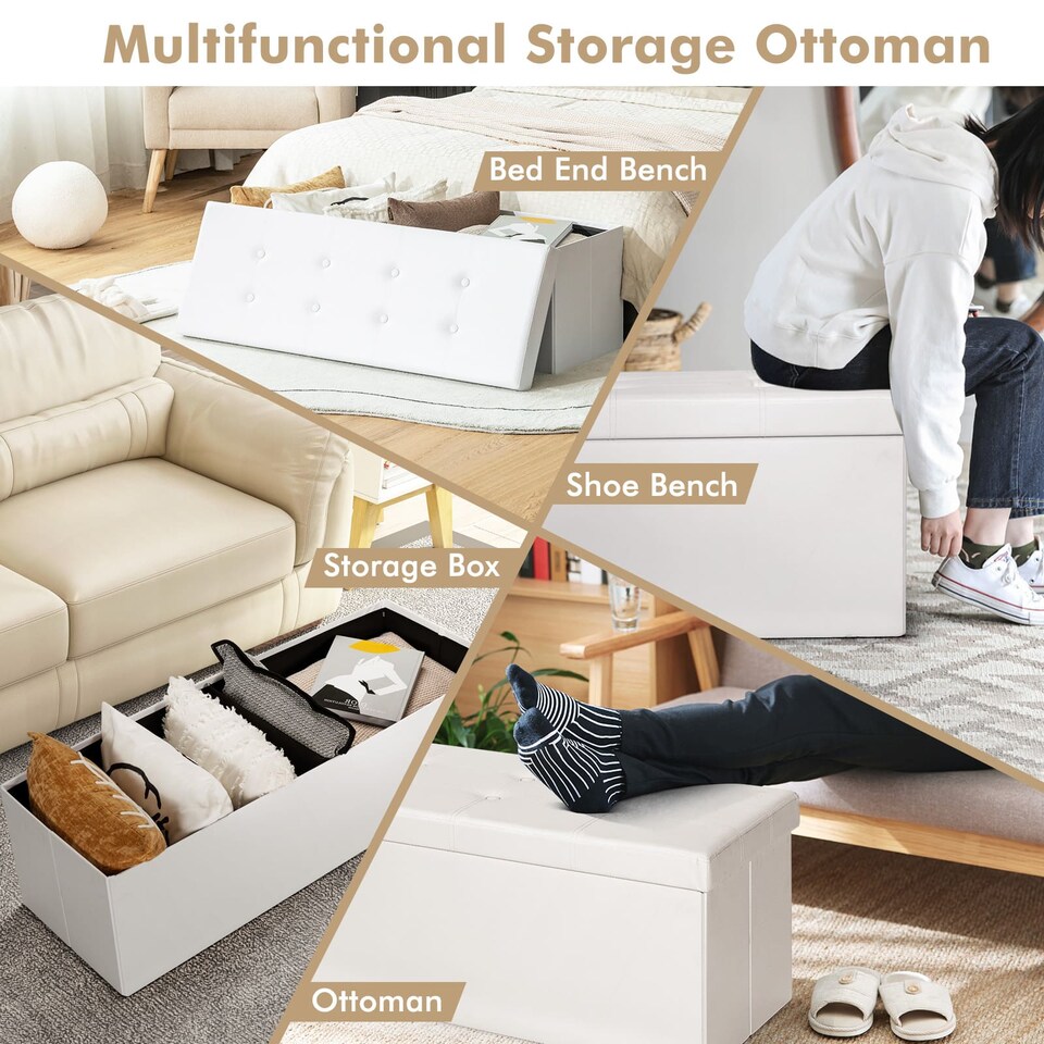 image 1 of COSTWAY Foldable Storage Ottoman Bench Large Storage Chest with Divider