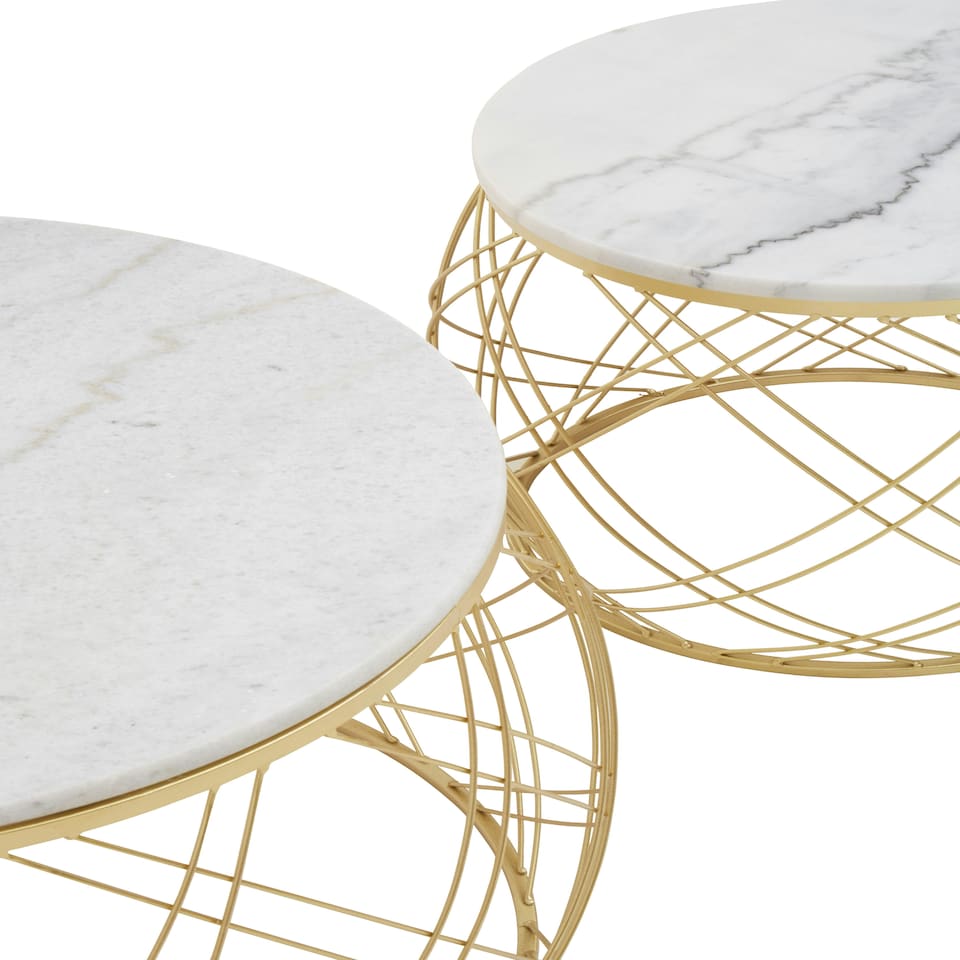 image 1 of Jodie Set Of Two Side Tables With White Marble And Gold Frame Gold