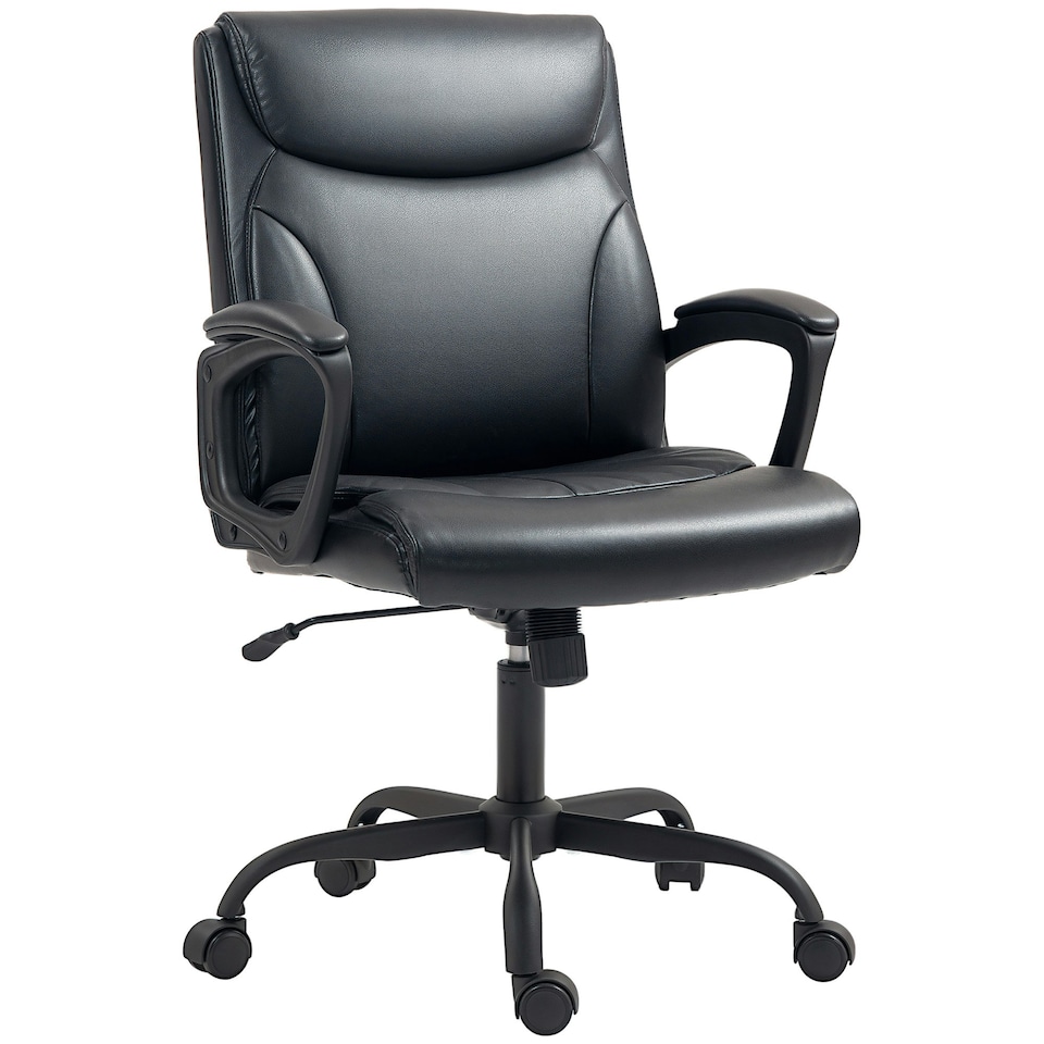 image 1 of HOMCOM Faux Leather Desk Chair with Tilt Function for Home Office Black