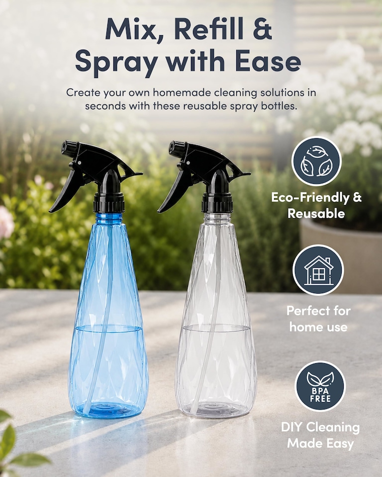 image 1 of Keplin 600ml Water Spray Bottles 2 Pack Adjustable Mist Nozzle for Plants
