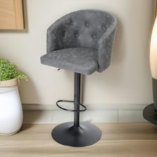 2PC Height Adjustable 360 Swivel Barstools Set With Backrest And Armrest Grey Grey