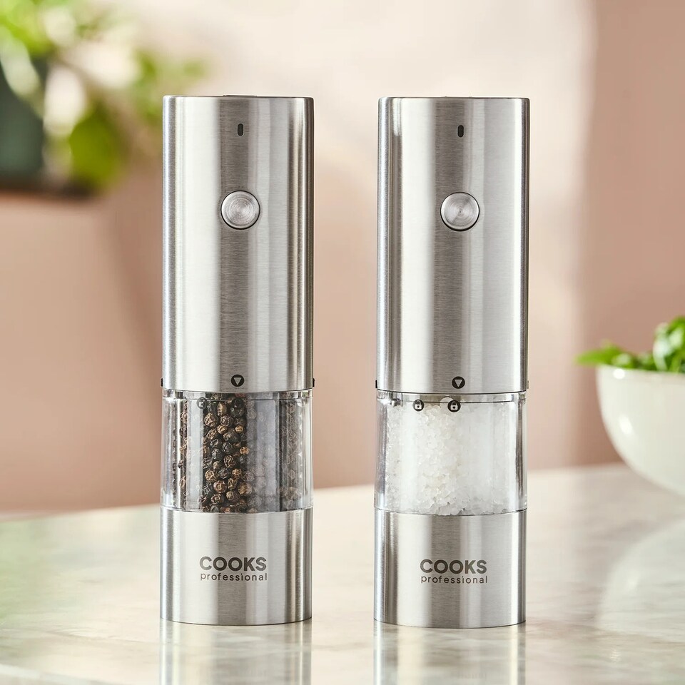 image 1 of Cooks Professional Rechargeable Salt and Pepper Mill Set with Bamboo Base