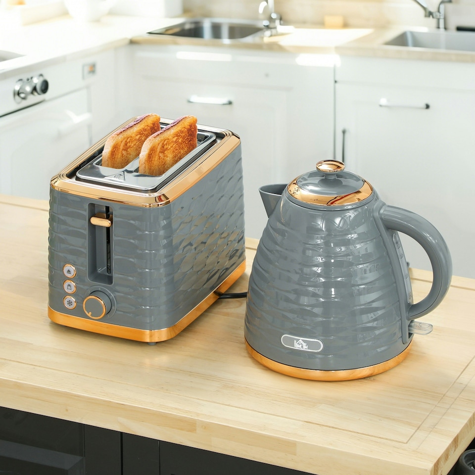 image 1 of HOMCOM Kettle and Toaster Set 1.7L Rapid Boil Kettle & 2 Slice Toaster Grey