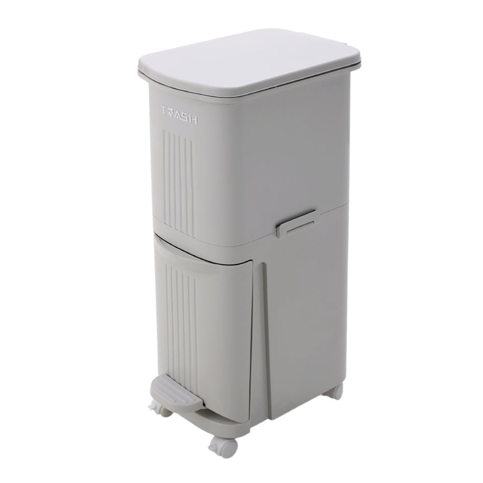 image 1 of Living and Home 30L 2-Tier Dry Wet Separation Trash Bin with Dividers | Grey