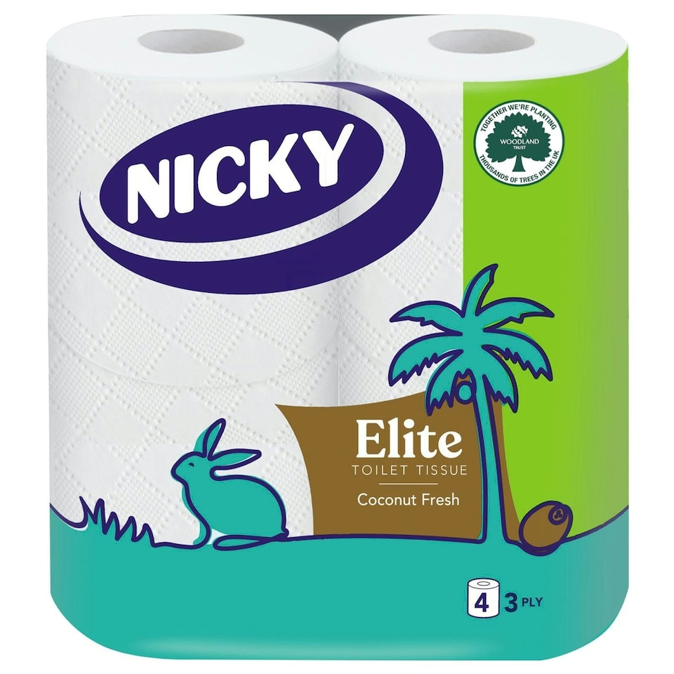 image 1 of Nicky Elite Toilet Tissue Rolls With Coconut Fresh Soft 3 Ply White Paper