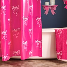 OHS Bows Mould Proof Shower Curtain with 12 Hooks | Pink