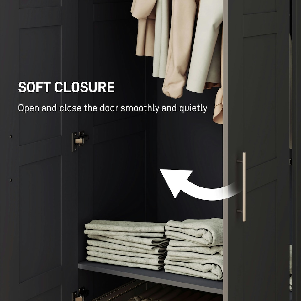 image 1 of HOMCOM Wardrobe for Bedroom, Double Wardrobe with Hanging Rail, Black