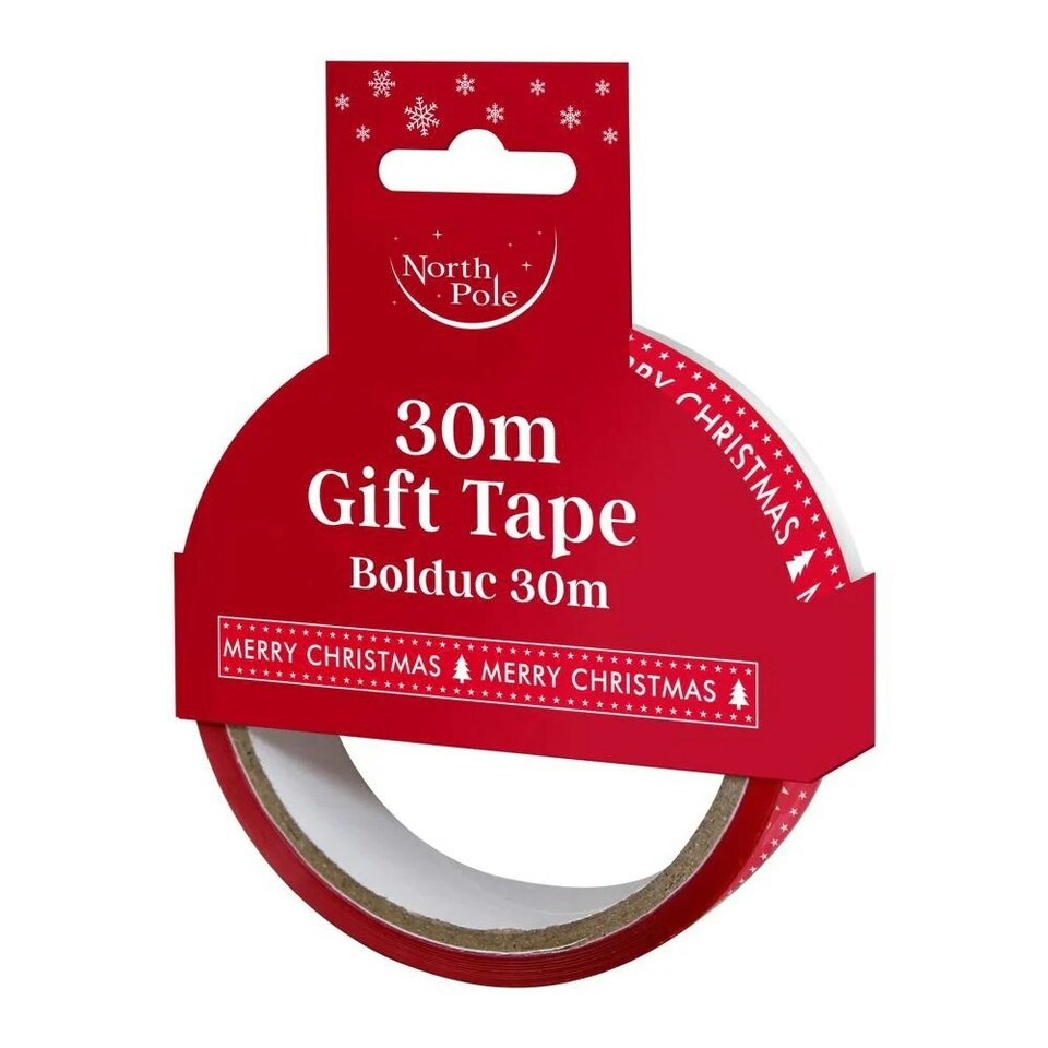 image 1 of Eurowrap Printed Christmas Gift Tape - Red/White - One Size