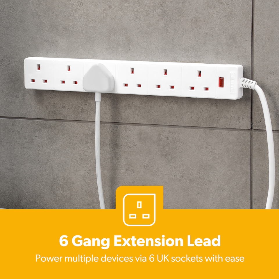 image 1 of GEEPAS 6 Gang Extension Lead, 1M Cable