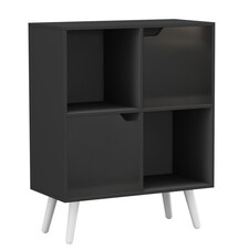 Black 4-Cube Storage Unit with 2 Wooden Doors and Legs | Black | Black & White | 1