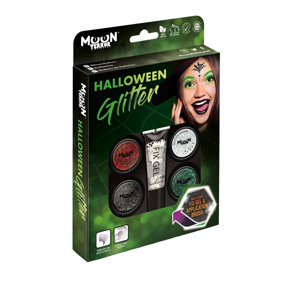Moon Terror Halloween Craft Glitter Shakers Set - Red/White/Grey/Green - One Size