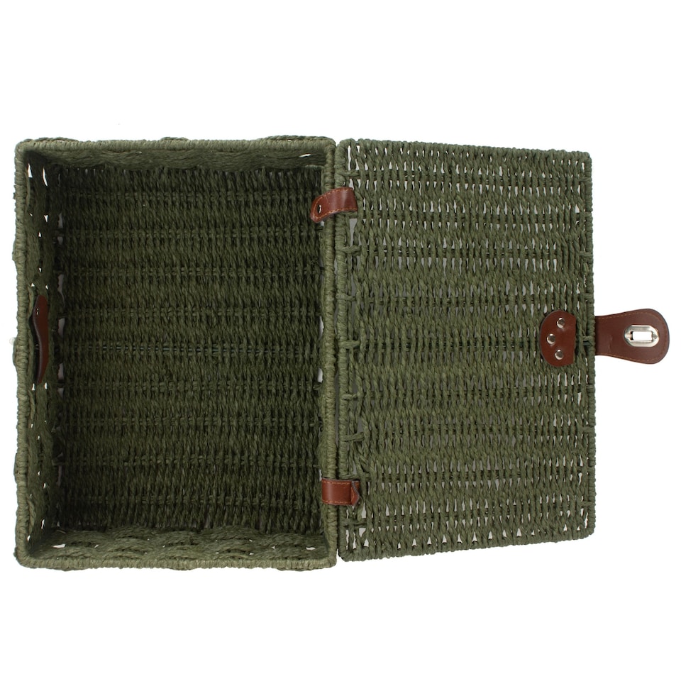 image 1 of Medium Forest Green Woven Paper Rope Hamper | Green | Green