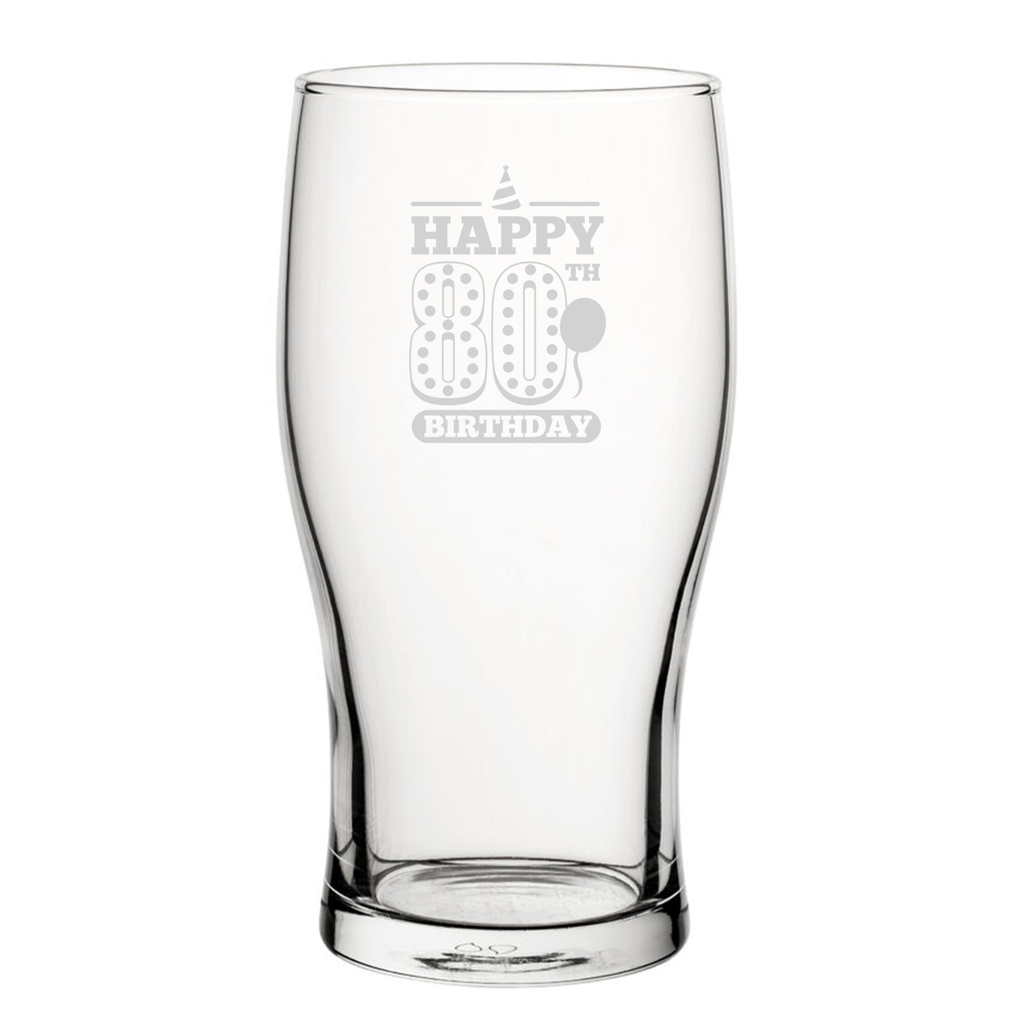 Personalised Happy 80th Birthday Engraved Novelty Tulip Pint Glass