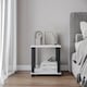 image 3 of Sandra 2 Tier S-Tube End Table Small Wood Bedside Nightstand With Storage Shelf | Multi | White with Black Legs