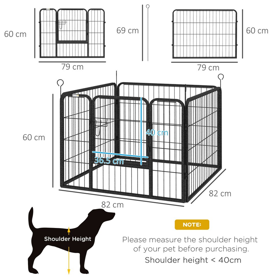 image 1 of Pawhut Metal Pet Playpen Dog Kennel w/Door Latches In/Outdoor Use 82Lx82Wx60Hcm
