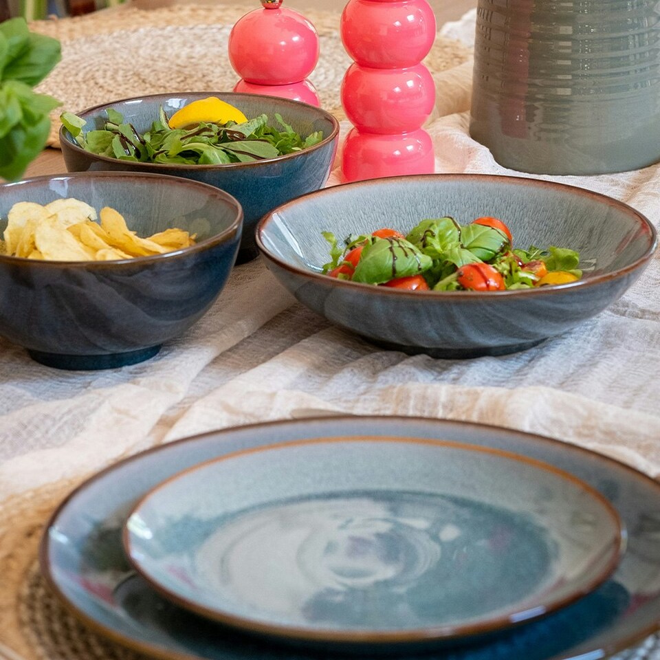 image 1 of Scandi Home Set of Four Stavanger 21cm Blue Artisan Glaze Ceramic Pasta Bowls Blue