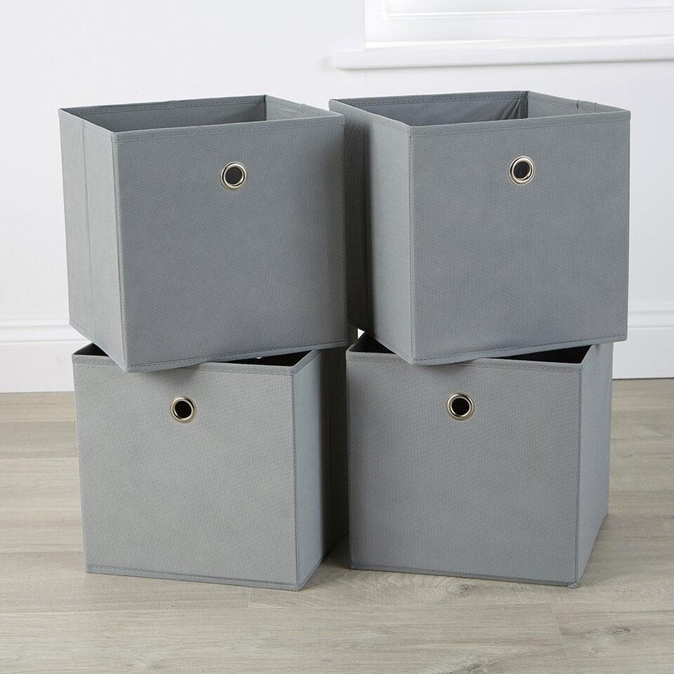 image 1 of Foldable Canvas Storage Folding Box Fabric Cube Cloth Bag 4 Piece Set | Grey