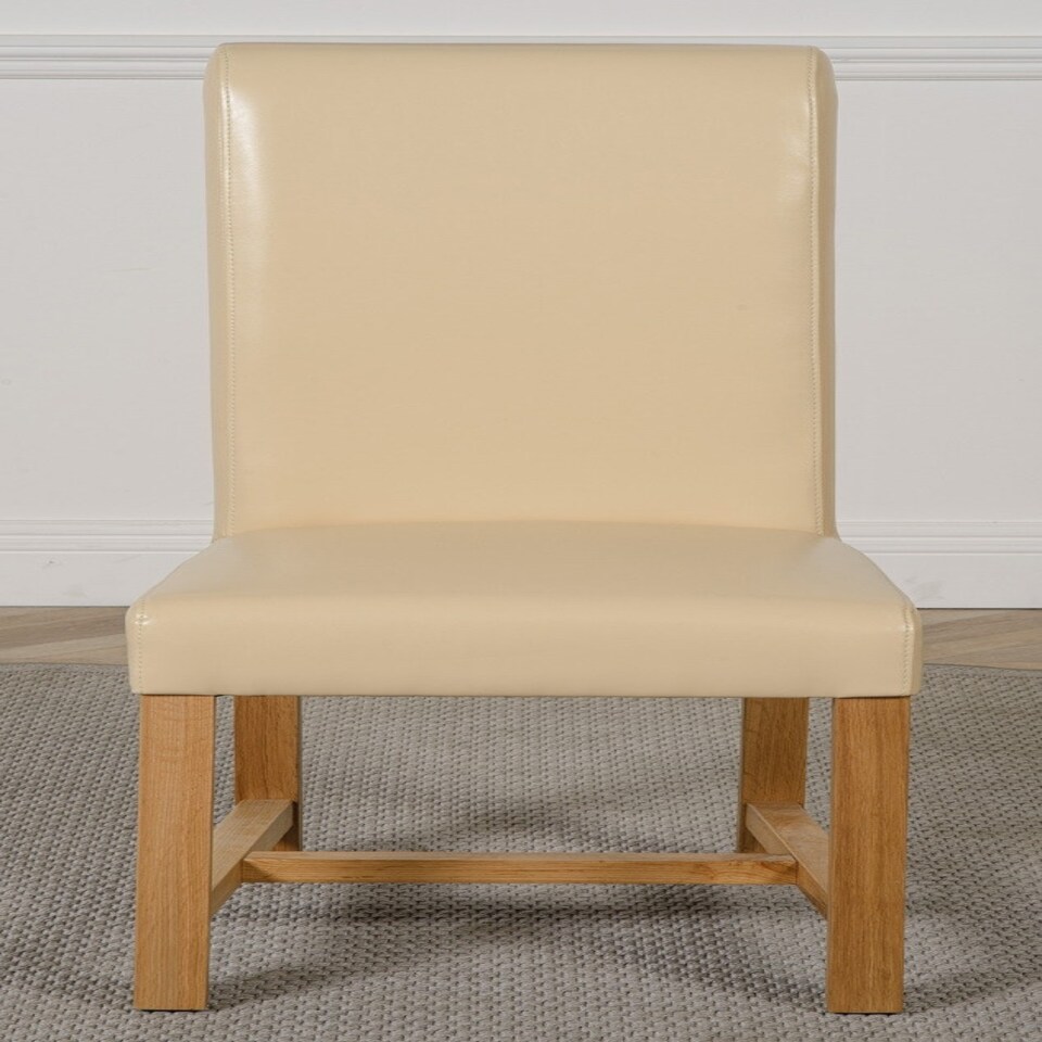 image 1 of Oregon Round Oak Dining Table with Washington Leather Chairs Cream