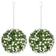image 1 of HOMCOM Set of 2 Decorative Artificial Plants, UV-protected Artificial Plant Topiary Rose Balls, Fake Plants for Home Indoor outdoor Decor, 28cm, White