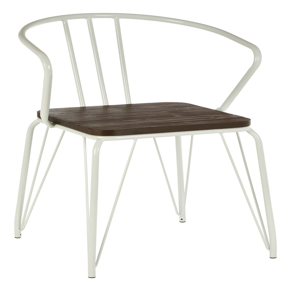 image 1 of Interiors by Premier White Metal and Elm Wood Arm Chair, Accent Dining Arm Chair, Versatile Wooden Chair for Home, Office, Lounge