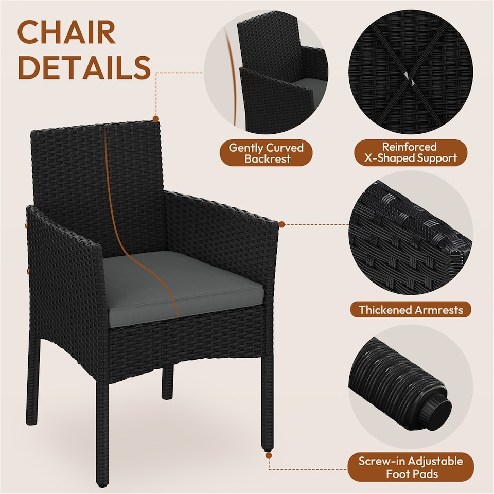 image 1 of Yaheetech 3-Piece Rattan Furniture Set, Woven PE Rattan Chairs & 1 Tempered-Glass Side Table-Black&Grey | Multi | Black/Grey