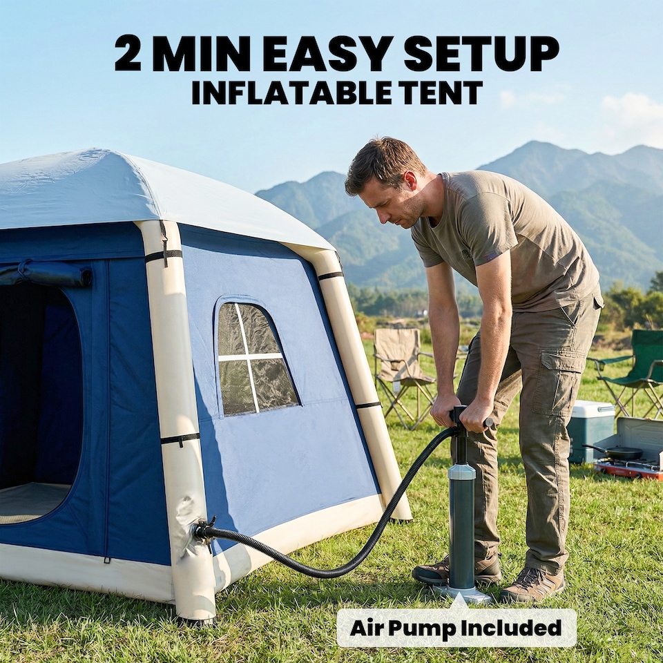 image 1 of Outsunny Inflatable Camping Tent, 2 Man Tent, Dark Blue | Blue | Dark blue | 210 x 210 x 160 cm