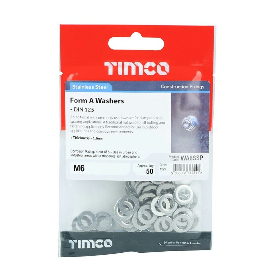 image 1 of Timco - Form A Washers - Stainless Steel (Size M6 - 50 Pieces)