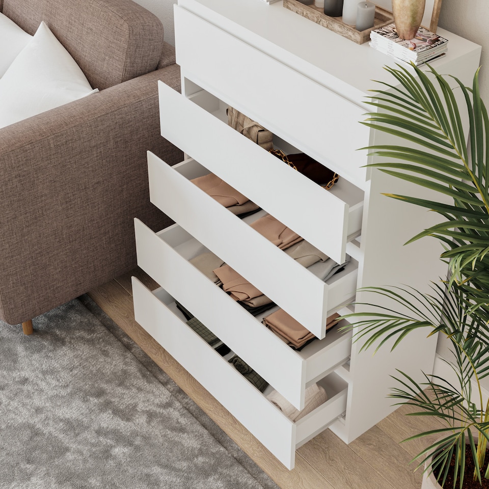 image 1 of Minimalist Chest of 5 Drawers 108.5x70x35 | White | White & White | 1