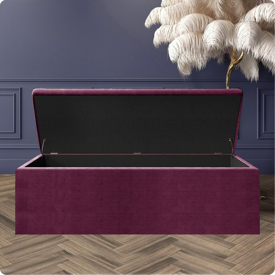 image 1 of 150cm Large Plain Safar Storage Ottoman Box, Purple Naples Upholstered Deep Storage Ottoman End of Bed Bench