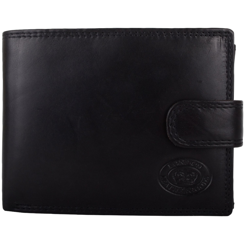 image 1 of London Leathergoods Mens Premium Soft Leather Bi-Fold RFID Protected Coin / Money Holder / Wallet | Black | Black