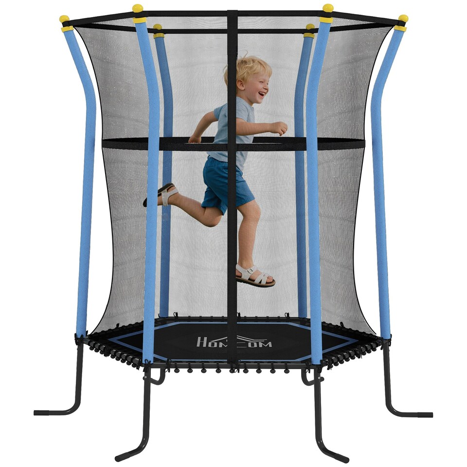 image 1 of HOMCOM 5.4FT Kids Trampoline with Enclosure Indoor Outdoor Blue