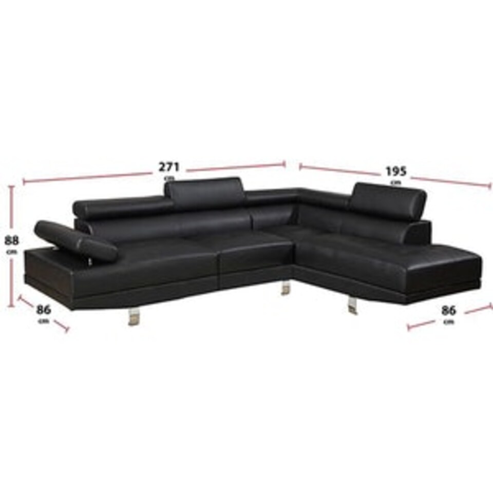 image 1 of Fidenza Leather Corner Sofa Adjustable Headrests, L-Shaped Sectional, Contemporary Living Room Seating, Left Hand Facing Black