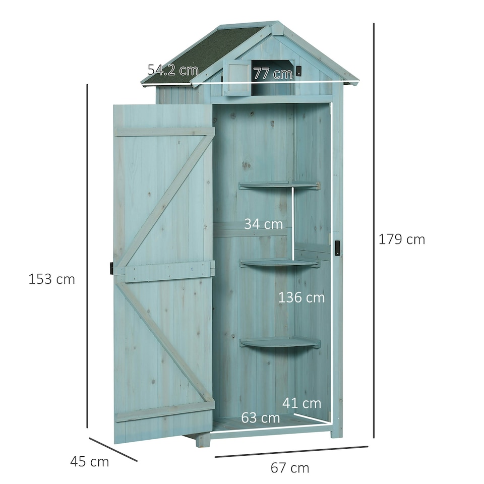 image 1 of Outsunny Wooden Garden Storage Shed Outdoor Tool Storage Box, Blue